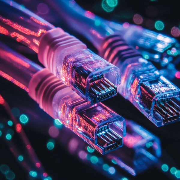 Close-up of network cables used to connect a poster printer machine