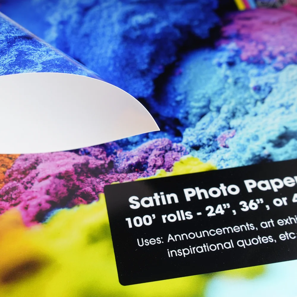 Satin paper poster with smooth, low-glare finish displayed on a classroom wall, showing bright colors and clear text for easy readability.
