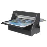 PSE PolarLam 25-inch cold roll laminator with hand crank finishing a wide educational wall map