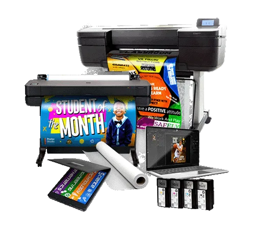 packages_500x483 Poster Printer Machine with a classroom rules poster being printed.