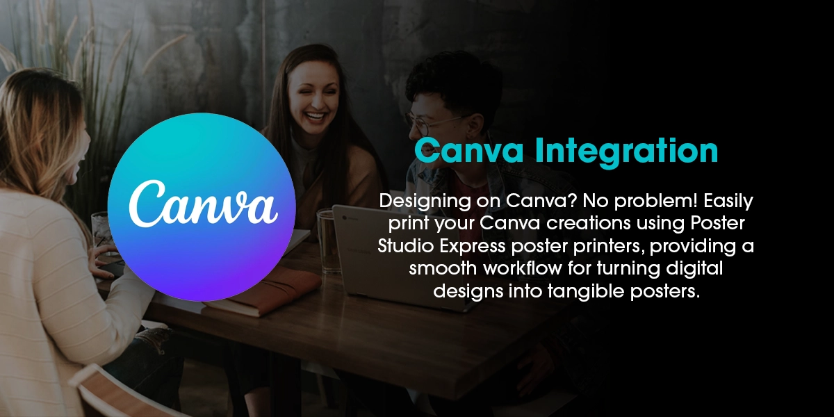 Group of people working with Canva logo