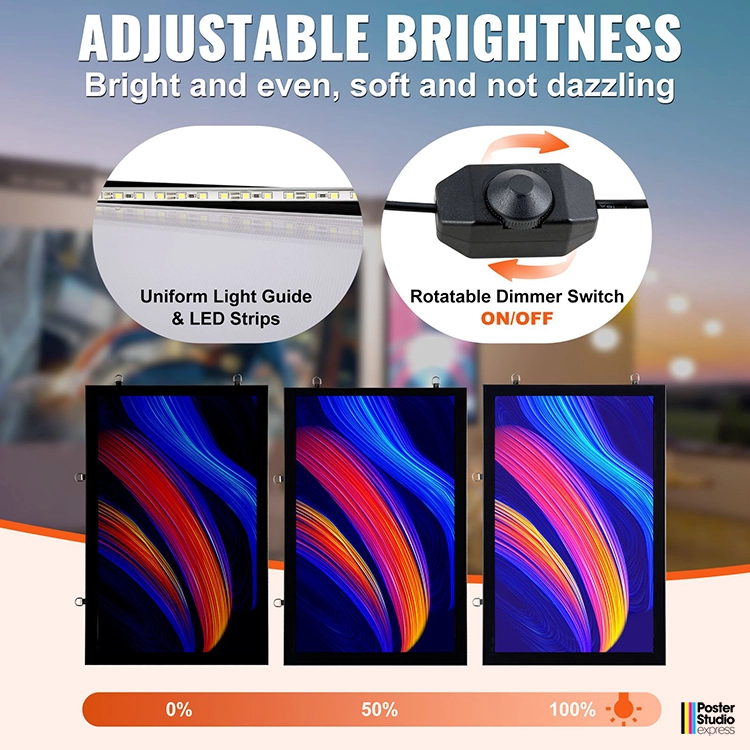 Sleek backlit poster frame showcasing vibrant posters