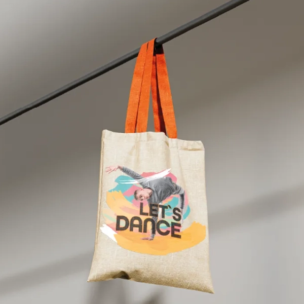 Flex Series Poster Printer Cutter printing colorful designs on tote bags