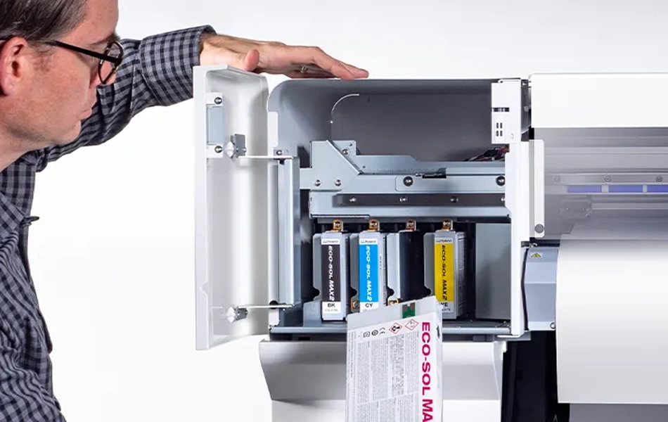 Flex Series Poster Printer Cutter showing ink cartridges