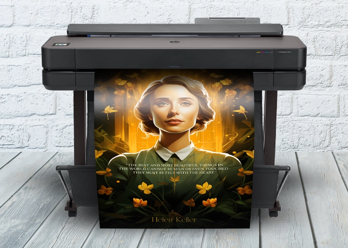 Poster Maker Machine Printing Helen Keller Poster A school poster maker printing a colorful classroom display