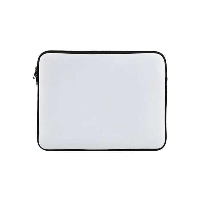 White sublimatable laptop sleeve with zipper, 14.5 x 13 inches, made of durable neoprene