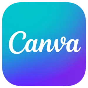 A teal-to-purple gradient square logo displaying the word “Canva” in white cursive lettering.