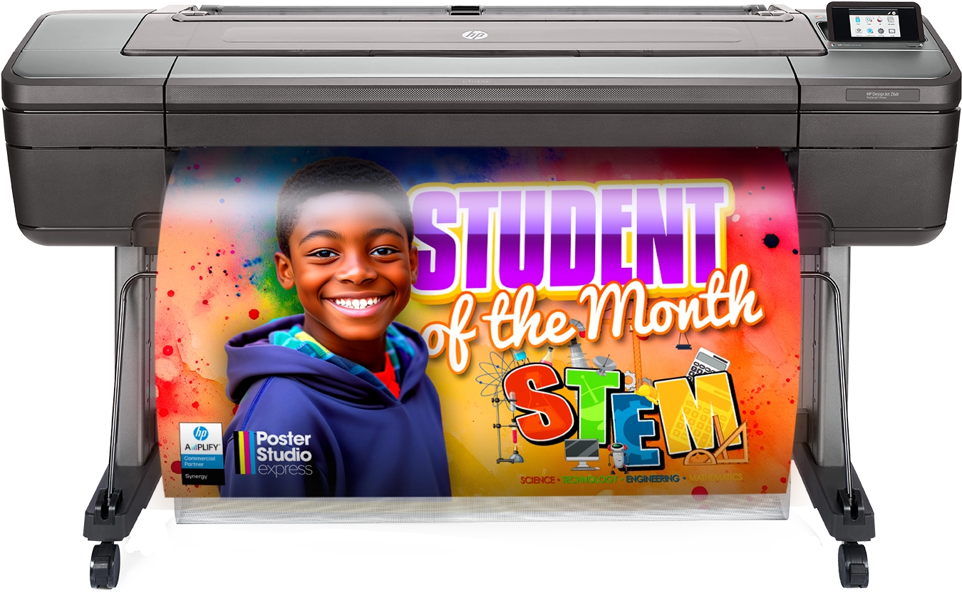 A wide-format school poster maker that pays for itself by printing posters in-house instead of outsourcing