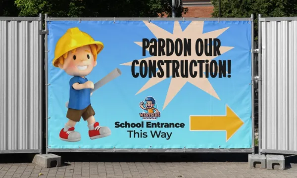 Construction Banner on School Fence