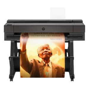 Education Express 36 Poster Printer producing a high-resolution print of Nelson Mandela, showcasing the precision and color accuracy of poster making machines for educational and artistic displays.