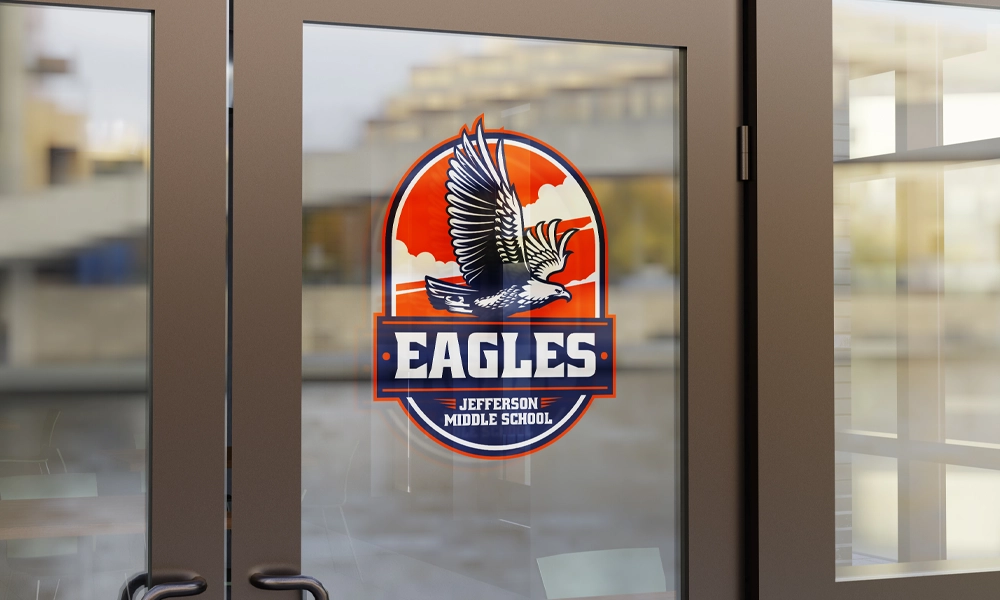 School logo window cling printed with white ink specialty printing