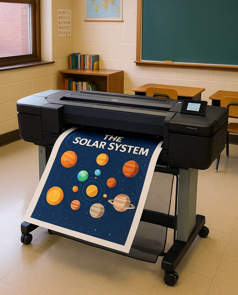 Poster Studio Express school poster maker printing a Solar System educational poster in a classroom
