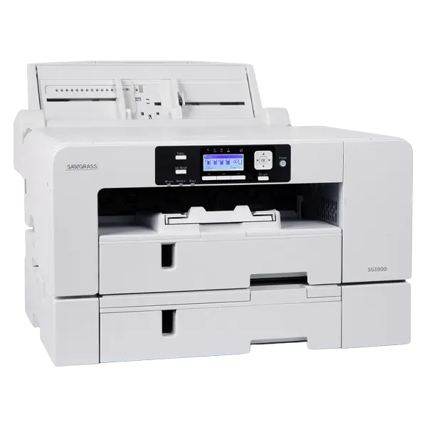 Angled view of the SG1000 VersiFlex sublimation printer with option tray installed