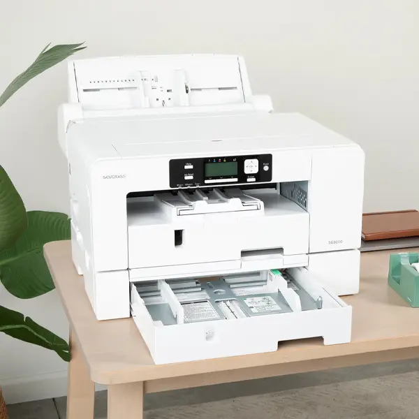 SG1000 VersiFlex sublimation printer with extended paper tray open for easy media loading