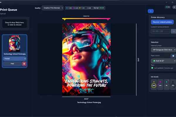 PrintCents cost dashboard with drag-and-drop interface