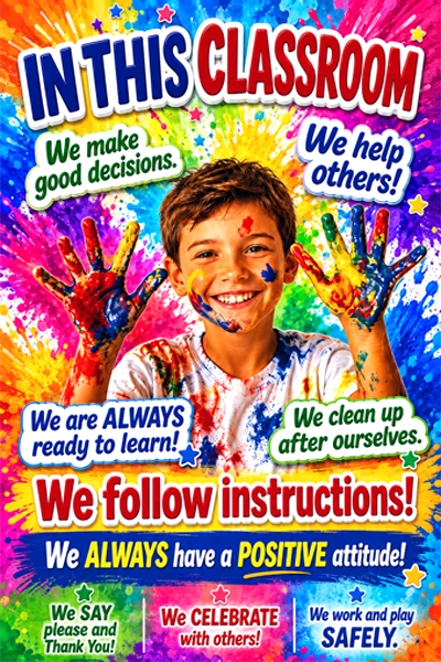 In This Classroom rules school poster — 24x36 gloss photo paper print sample on Studio Series
