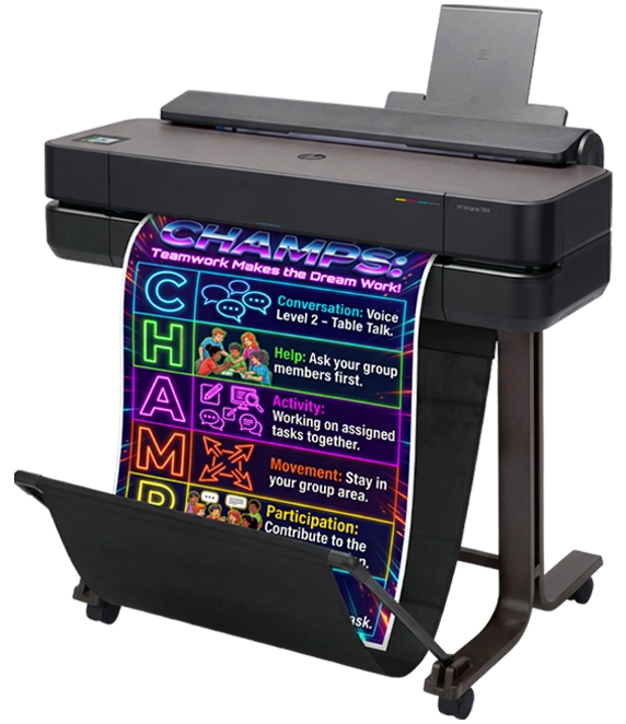 Poster printer for schools printing a classroom poster