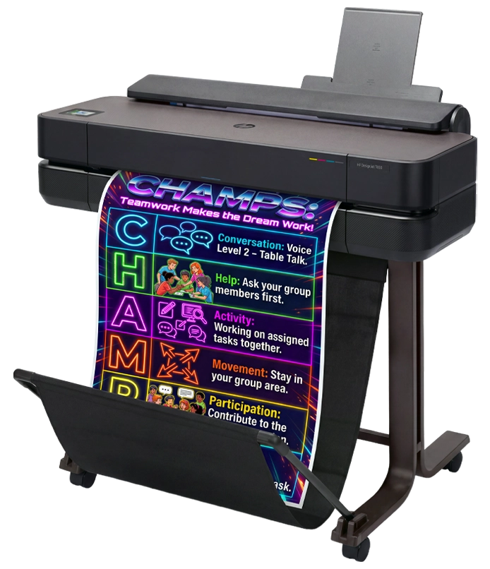 Education Express Series school poster printer printing a colorful classroom poster — 24 and 36 inch poster maker by Poster Studio Express