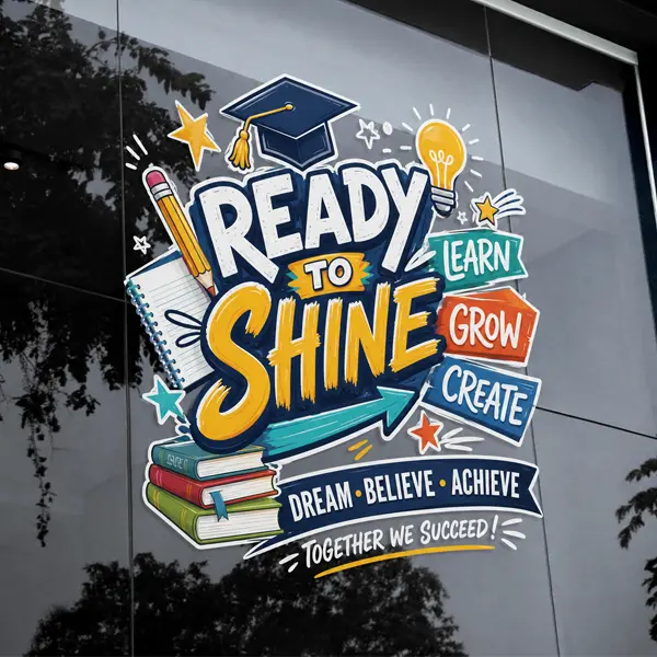 School window clings created with a print and cut machine for schools