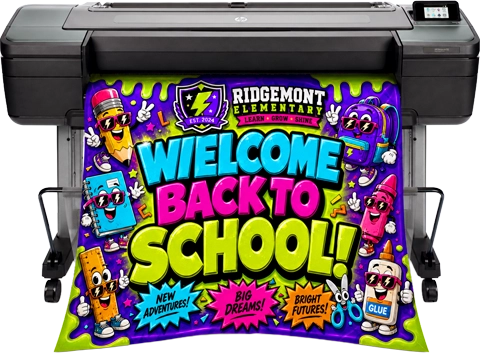 Poster maker for schools printing a welcome back to school banner