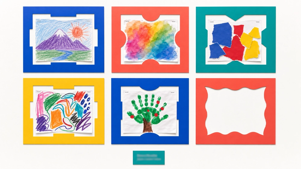 student work gallery wall classroom decoration idea with printed museum frames