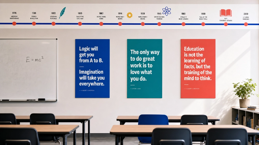high school classroom decor subject timeline banner printed as one long wall display