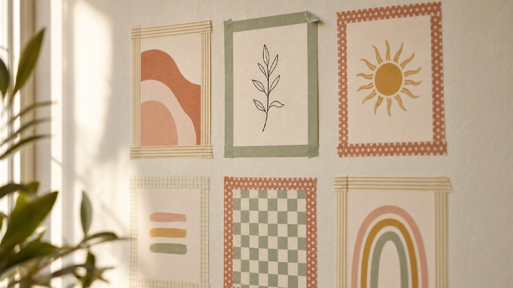 cute classroom decor on a budget with washi-tape framed printed mini posters