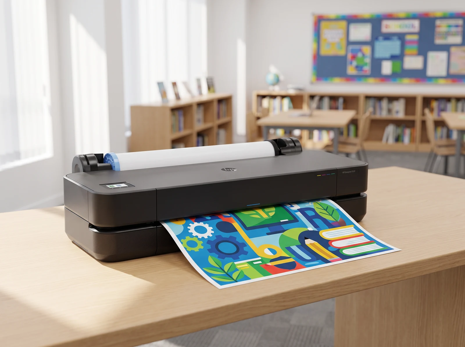 Education Express Series school poster printer printing a colorful educational poster in a classroom
