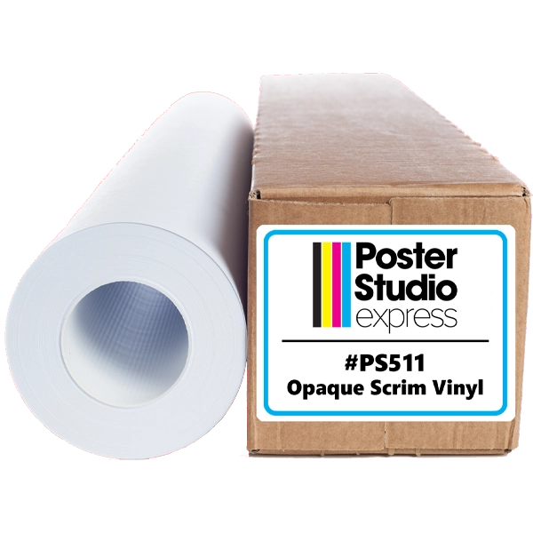 Opaque Scrim Vinyl roll #PS511 from Poster Studio Express — 100% opaque wide-format banner vinyl with shipping box