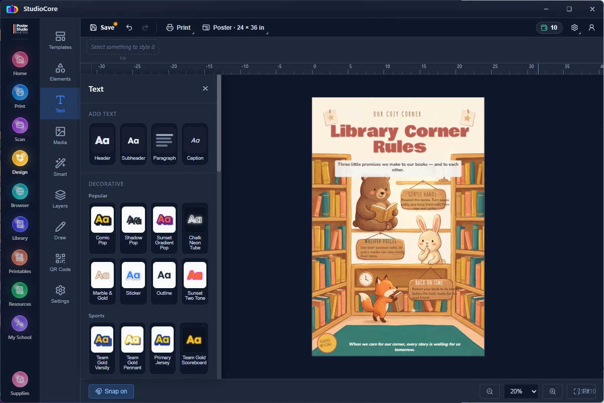 StudioCore Design a Poster editor