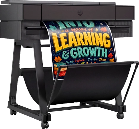 School poster maker printing a Fall Into Learning school poster
