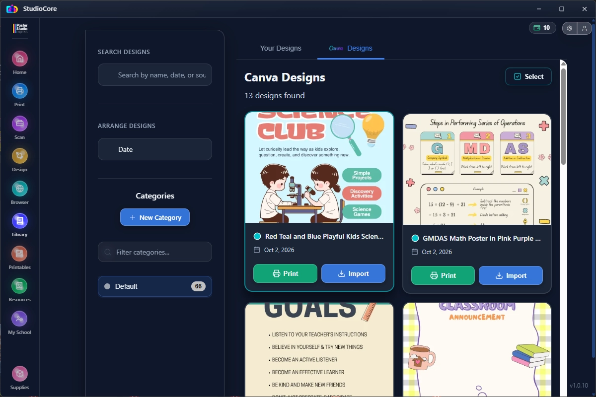 Canva designs open inside StudioCore, ready to print