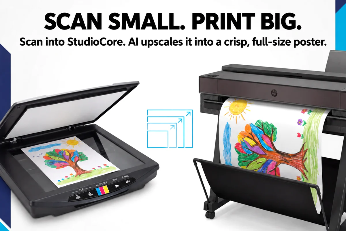 StudioCore Scan-to-Poster with AI upscaling